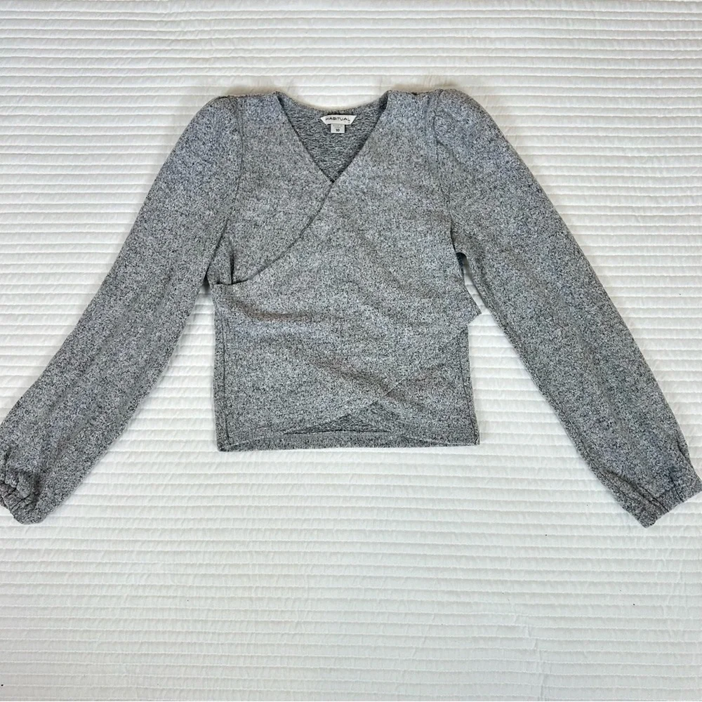Habitual Girls 2pc Sweater Knit Matching Pant Set Wide Leg Gray SZ 10